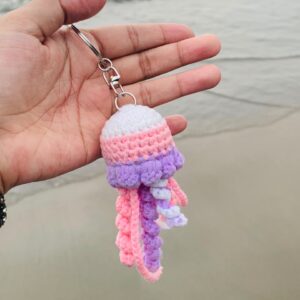 Handmade pink and purple Crochet Jellyfish Keychain