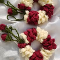Crochet Flower Gajra with burgundy and cream handmade flowers