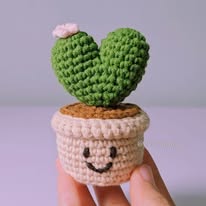 Crochet Cactus Desk Decor with heart-shaped plant and smiling pot