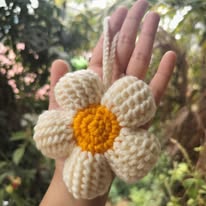 Crochet Daisy Bag Charm with cream petals and yellow centre