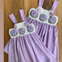 Lavender Crochet Floral Girls Dress with purple rose details